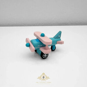 NWT Cute Mini Wooden Single Eng Airplane Toy Pink & Aqua Children's Toys Ages 5+